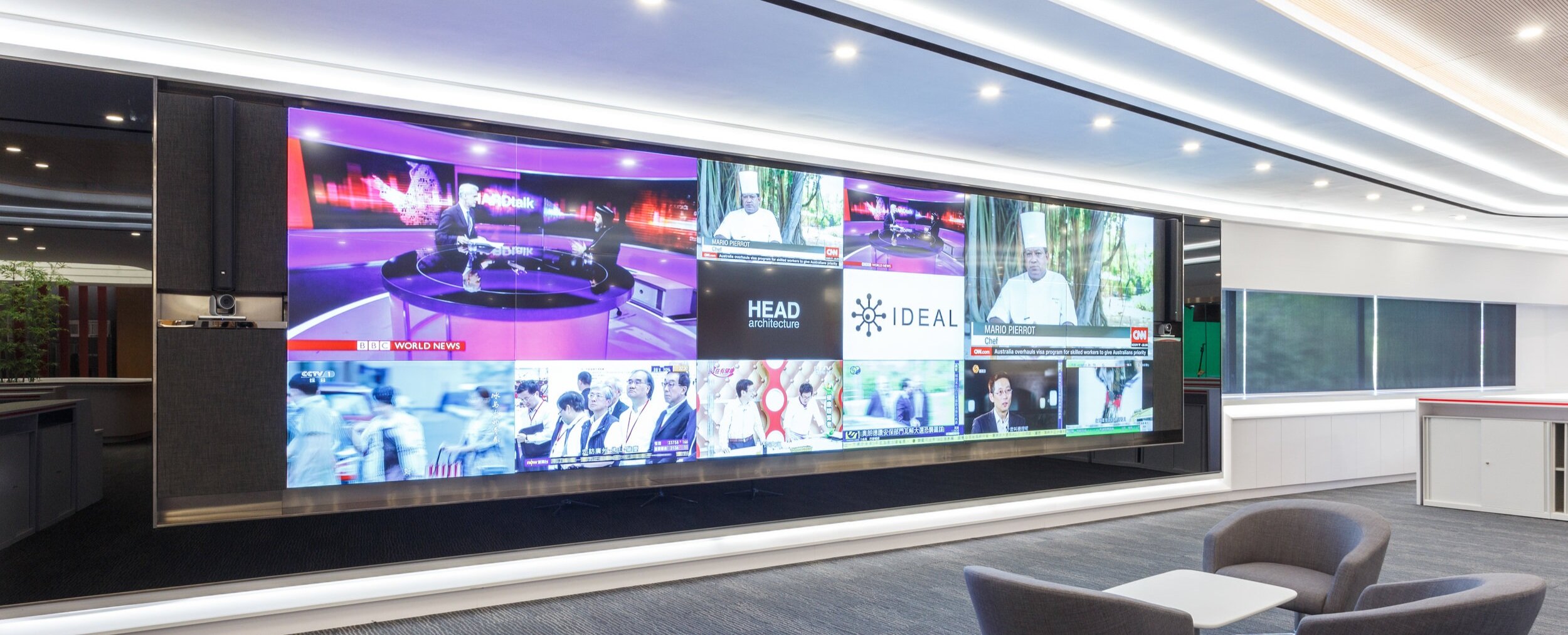 Large LED display screen in a commercial space